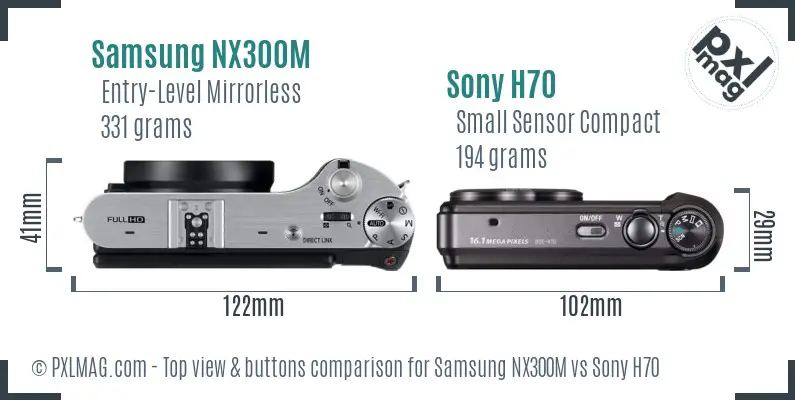 Samsung NX300M vs Sony H70 top view buttons comparison