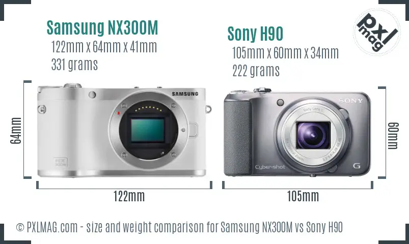 Samsung NX300M vs Sony H90 size comparison