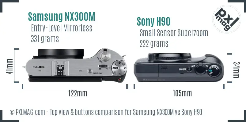 Samsung NX300M vs Sony H90 top view buttons comparison