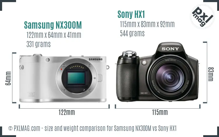 Samsung NX300M vs Sony HX1 size comparison