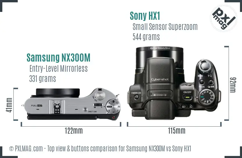 Samsung NX300M vs Sony HX1 top view buttons comparison