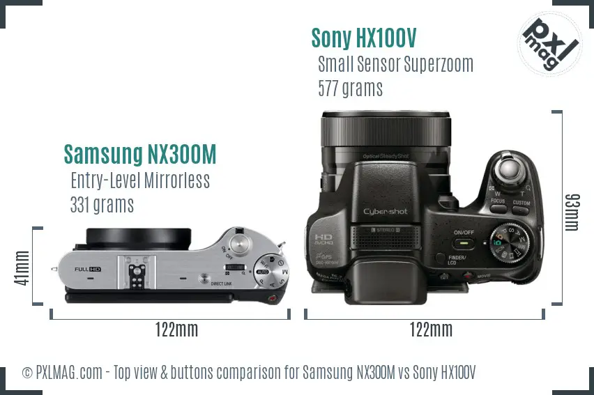 Samsung NX300M vs Sony HX100V top view buttons comparison Samsung NX300M vs Sony HX100V top view buttons comparison