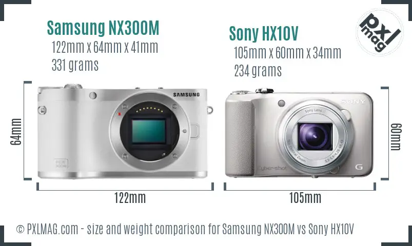 Samsung NX300M vs Sony HX10V size comparison