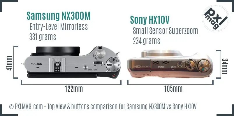 Samsung NX300M vs Sony HX10V top view buttons comparison