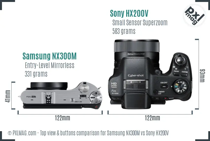 Samsung NX300M vs Sony HX200V top view buttons comparison Samsung NX300M vs Sony HX200V top view buttons comparison