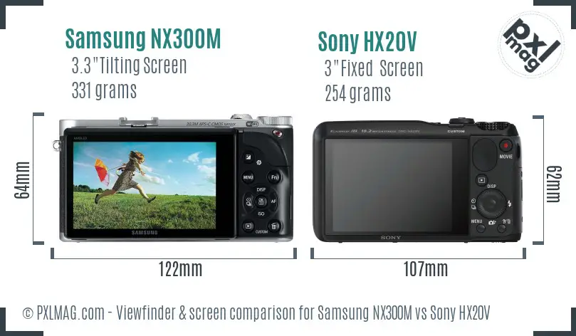 Samsung NX300M vs Sony HX20V Screen and Viewfinder comparison