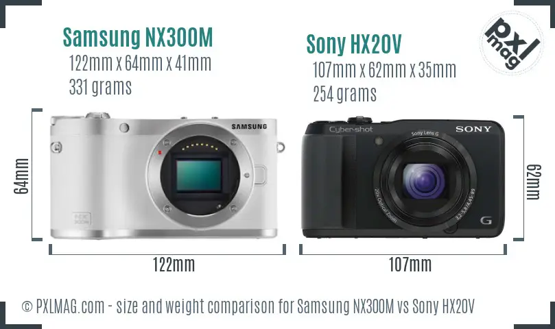 Samsung NX300M vs Sony HX20V size comparison