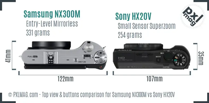 Samsung NX300M vs Sony HX20V top view buttons comparison