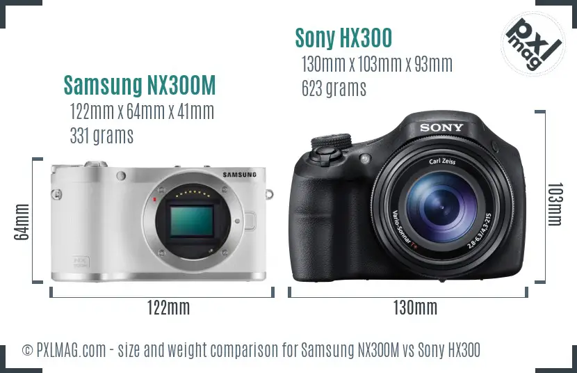 Samsung NX300M vs Sony HX300 size comparison