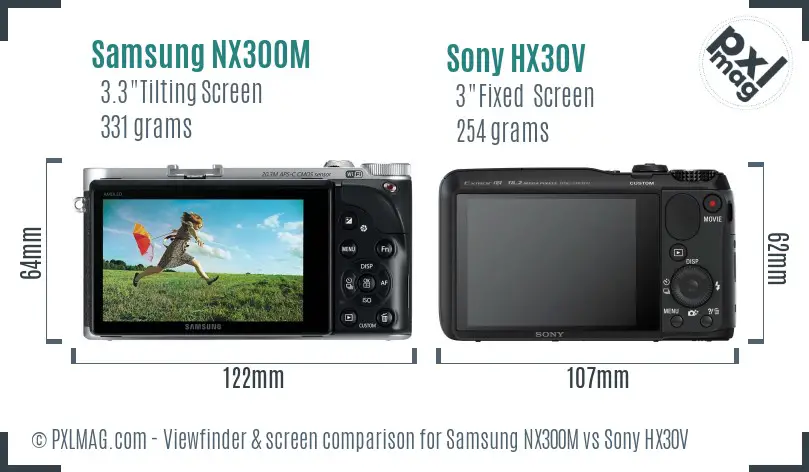 Samsung NX300M vs Sony HX30V Screen and Viewfinder comparison