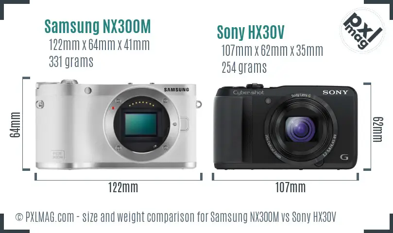 Samsung NX300M vs Sony HX30V size comparison