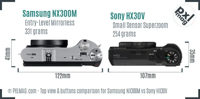 Samsung NX300M vs Sony HX30V top view buttons comparison