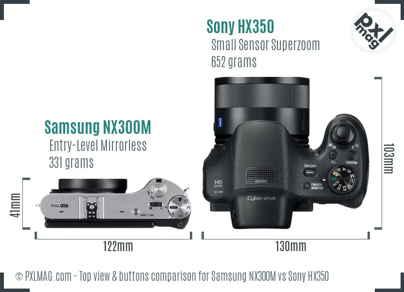 Samsung NX300M vs Sony HX350 top view buttons comparison