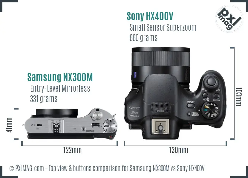 Samsung NX300M vs Sony HX400V top view buttons comparison