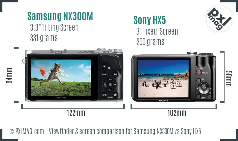 Samsung NX300M vs Sony HX5 Screen and Viewfinder comparison