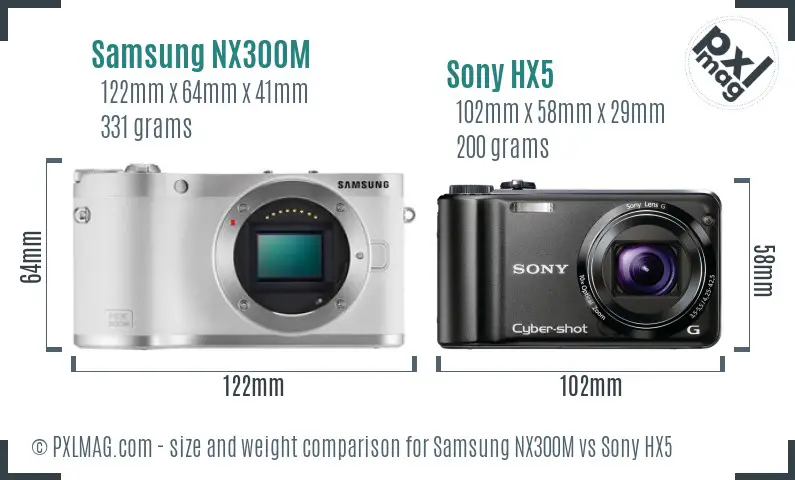 Samsung NX300M vs Sony HX5 size comparison
