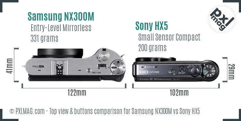 Samsung NX300M vs Sony HX5 top view buttons comparison