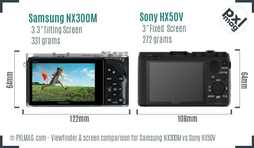 Samsung NX300M vs Sony HX50V Screen and Viewfinder comparison