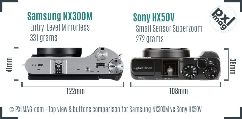 Samsung NX300M vs Sony HX50V top view buttons comparison