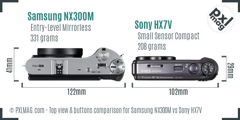 Samsung NX300M vs Sony HX7V top view buttons comparison