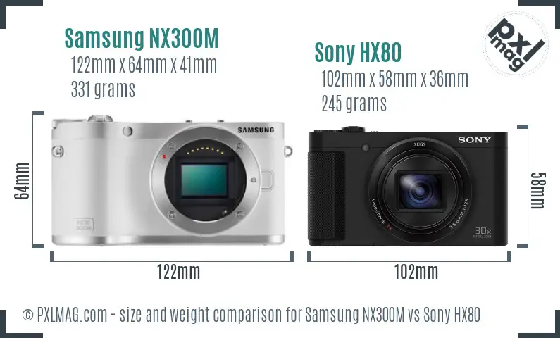 Samsung NX300M vs Sony HX80 size comparison
