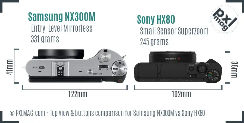 Samsung NX300M vs Sony HX80 top view buttons comparison
