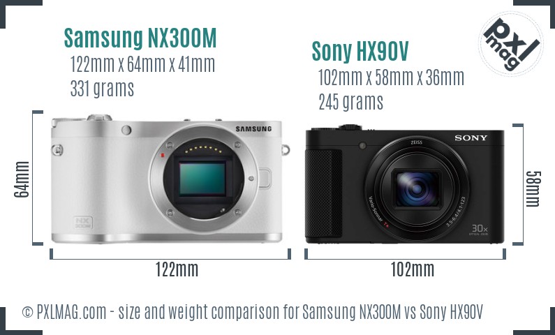 Samsung NX300M vs Sony HX90V size comparison