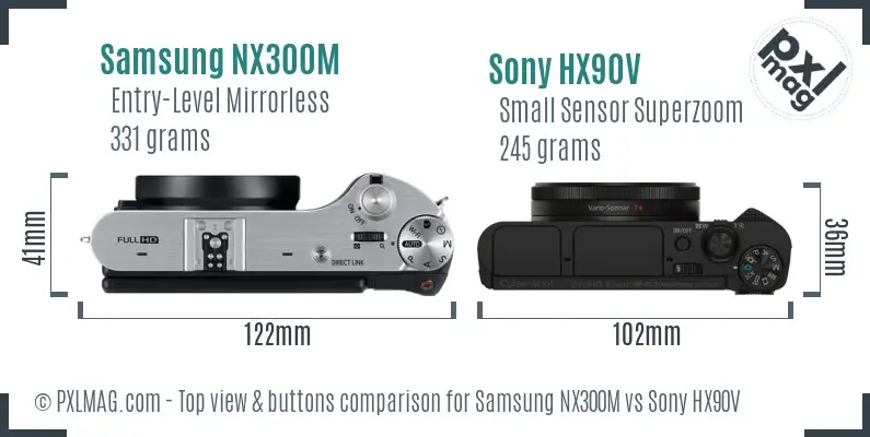 Samsung NX300M vs Sony HX90V top view buttons comparison