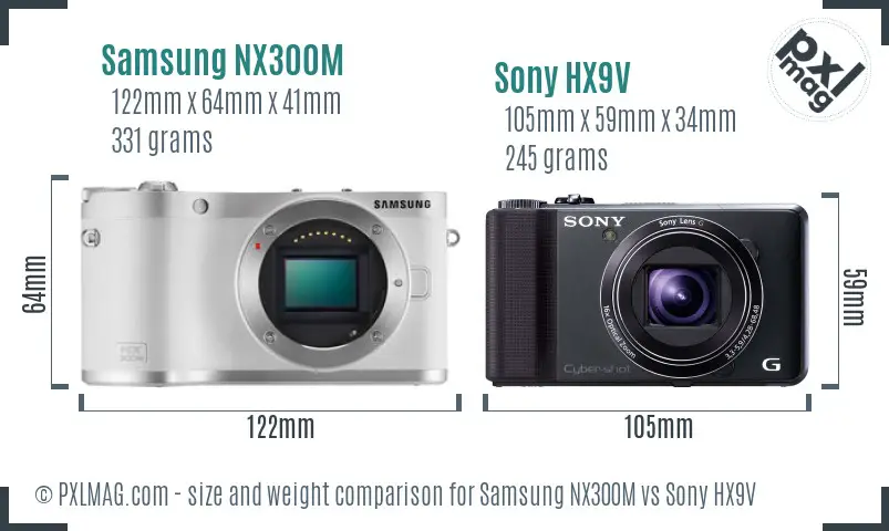 Samsung NX300M vs Sony HX9V size comparison