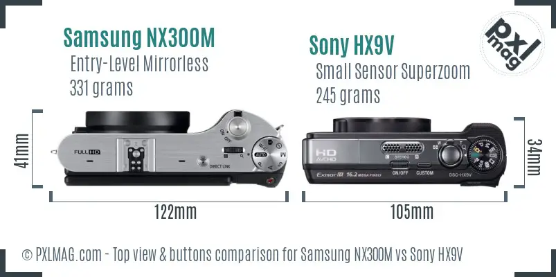 Samsung NX300M vs Sony HX9V top view buttons comparison