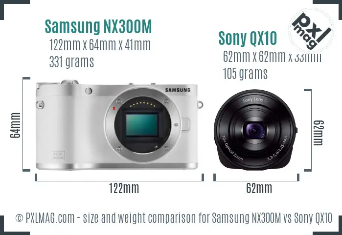 Samsung NX300M vs Sony QX10 size comparison Samsung NX300M vs Sony QX10 size comparison