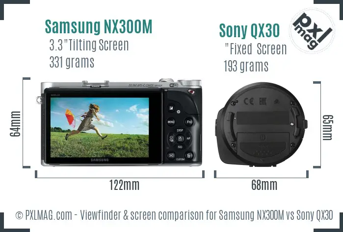 Samsung NX300M vs Sony QX30 Screen and Viewfinder comparison
