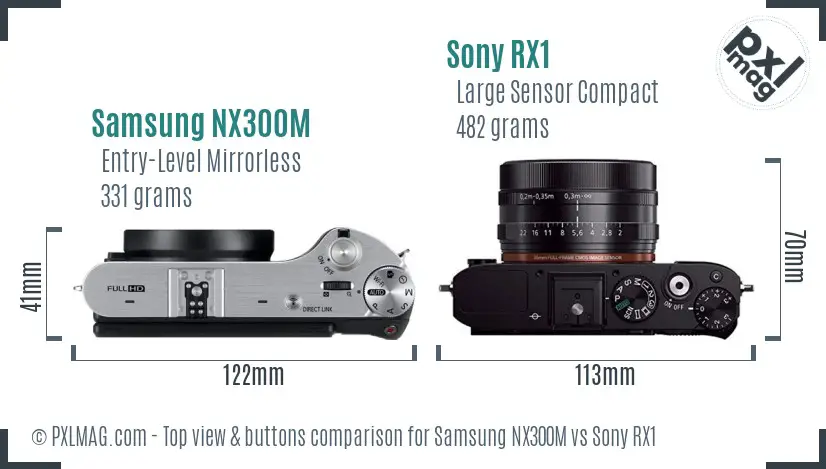 Samsung NX300M vs Sony RX1 top view buttons comparison