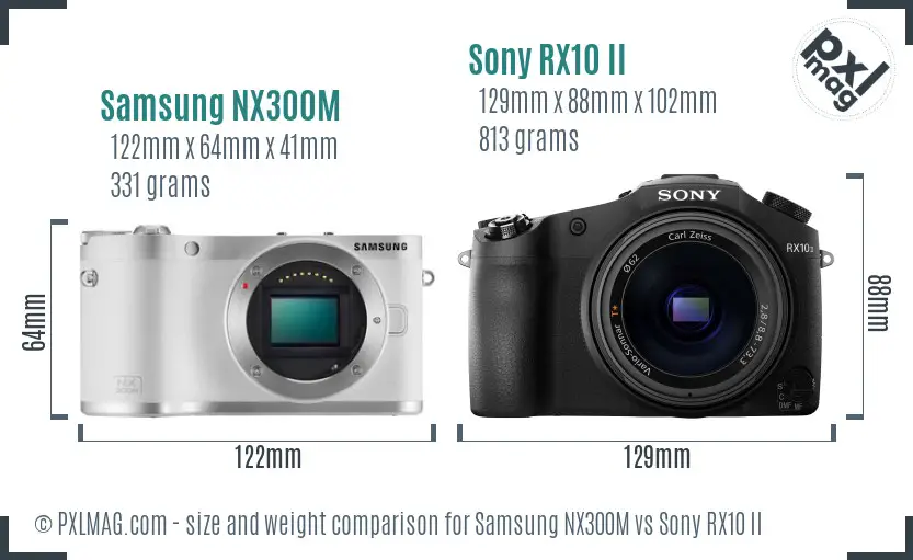 Samsung NX300M vs Sony RX10 II size comparison