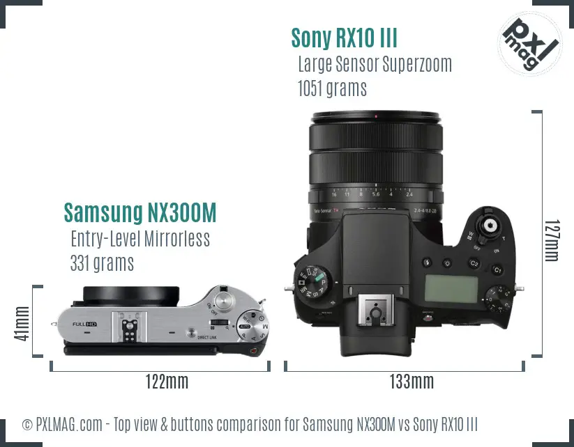 Samsung NX300M vs Sony RX10 III top view buttons comparison