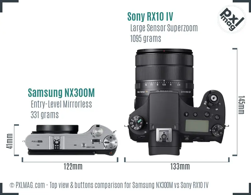 Samsung NX300M vs Sony RX10 IV top view buttons comparison