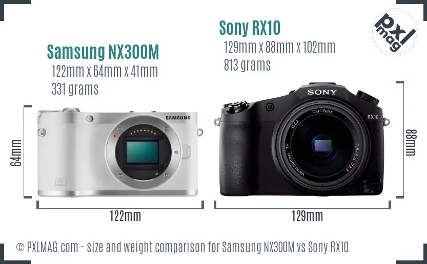 Samsung NX300M vs Sony RX10 size comparison