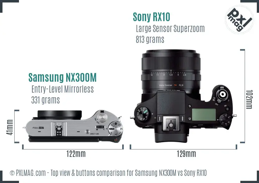 Samsung NX300M vs Sony RX10 top view buttons comparison