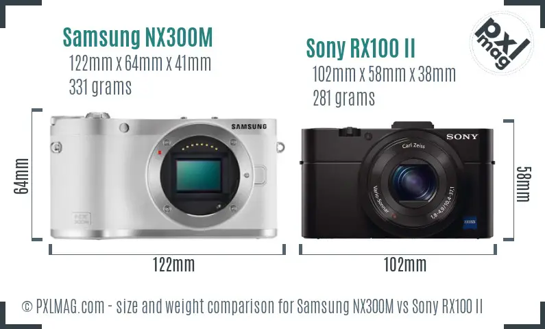 Samsung NX300M vs Sony RX100 II size comparison