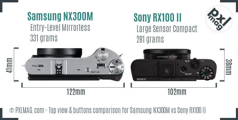 Samsung NX300M vs Sony RX100 II top view buttons comparison