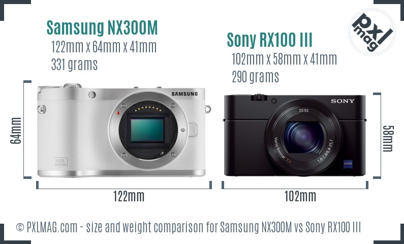 Samsung NX300M vs Sony RX100 III size comparison