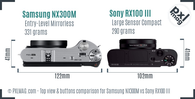 Samsung NX300M vs Sony RX100 III top view buttons comparison