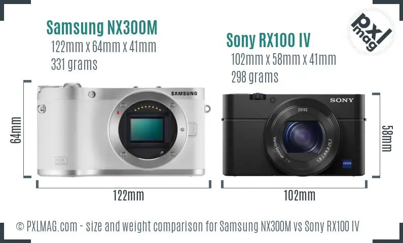 Samsung NX300M vs Sony RX100 IV size comparison