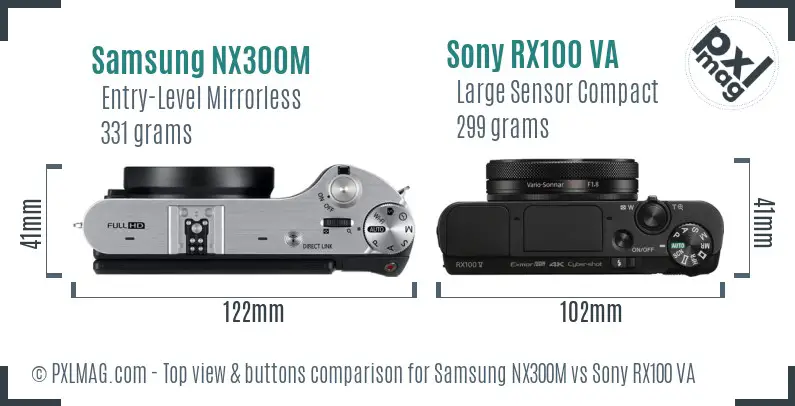 Samsung NX300M vs Sony RX100 VA top view buttons comparison