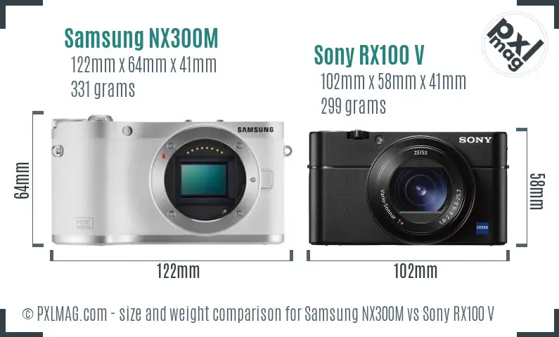 Samsung NX300M vs Sony RX100 V size comparison