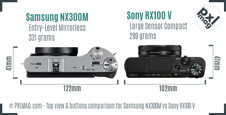 Samsung NX300M vs Sony RX100 V top view buttons comparison