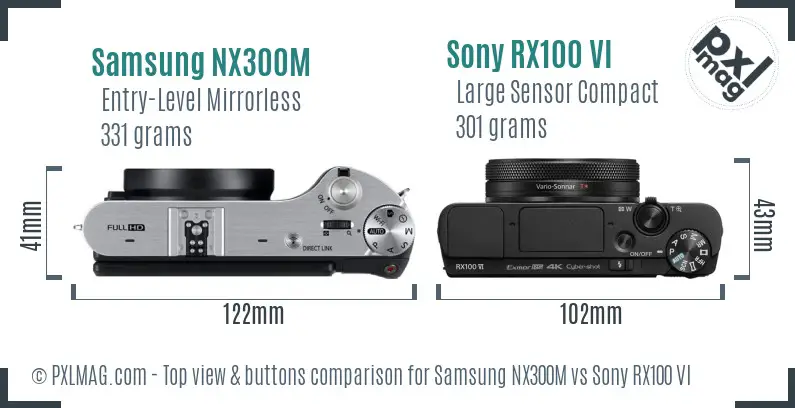 Samsung NX300M vs Sony RX100 VI top view buttons comparison