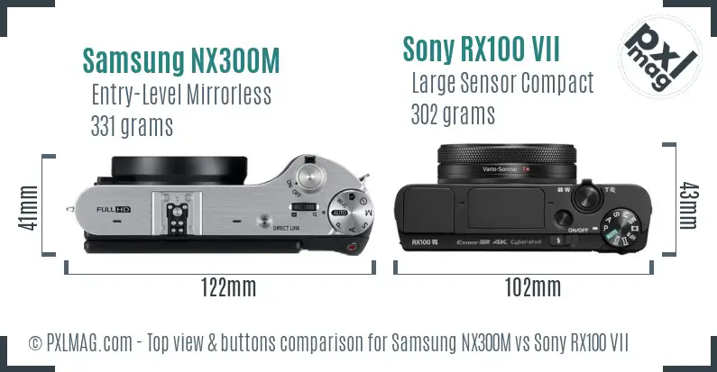 Samsung NX300M vs Sony RX100 VII top view buttons comparison