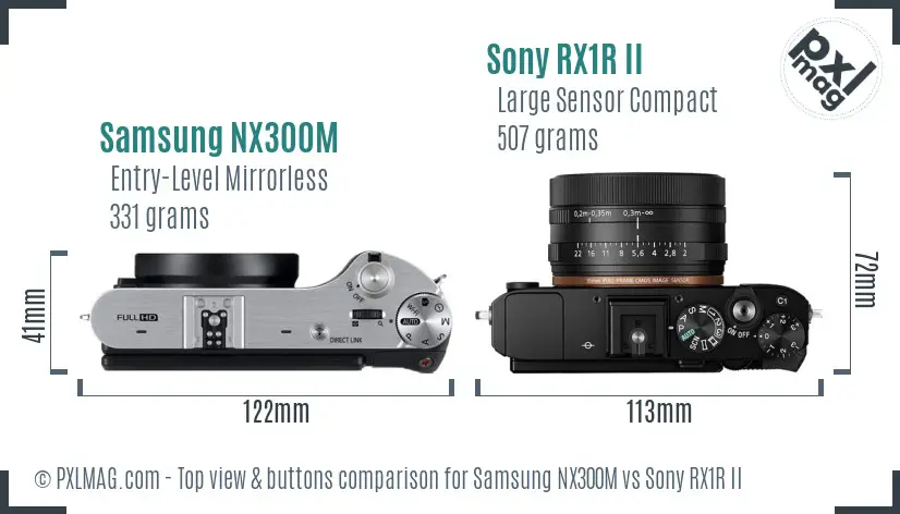 Samsung NX300M vs Sony RX1R II top view buttons comparison