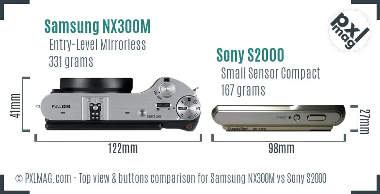 Samsung NX300M vs Sony S2000 top view buttons comparison
